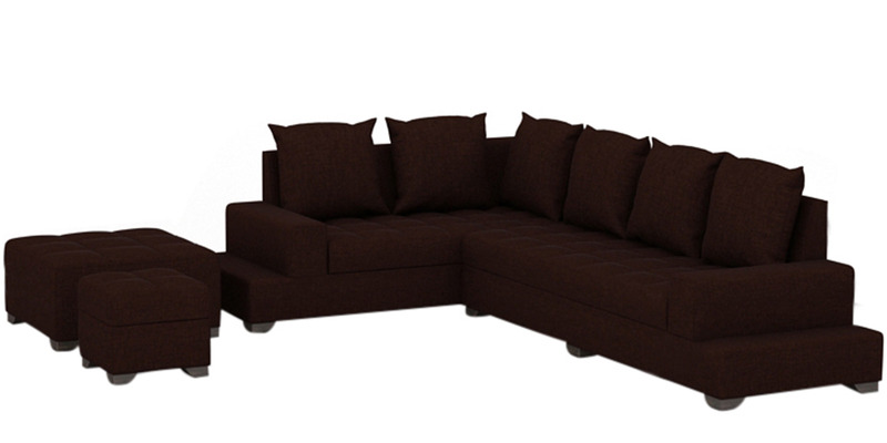 Aursen Modular Sofa with Center Table & Two Pouffes in Dark Brown